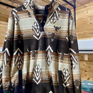 Cowboy Tuff Women's Brown and Cream 1/4 snap Sweatshirt